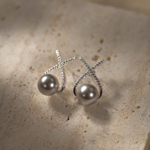 Boucle d'oreille dormeuse en alliage de zinc, avec perle de plastique, Placage, bijoux de mode & styles différents pour le choix & pour femme, Vendu par paire