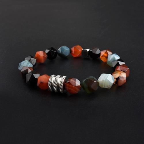 Agate Jewelry Bracelet, with Elastic Thread & 304 Stainless Steel, handmade, fashion jewelry & different materials for choice & Unisex, mixed colors, Length:Approx 19.5-20 cm, Sold By PC