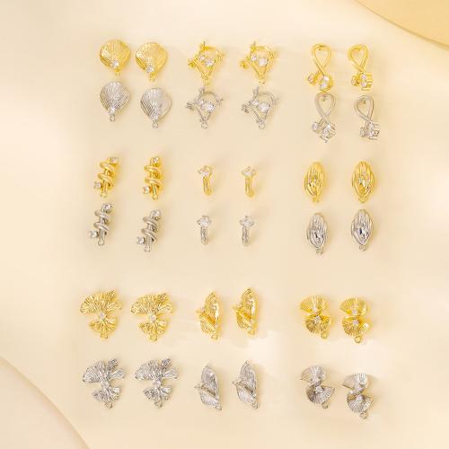 Brass Earring Stud Component, real gold plated, DIY & different styles for choice & micro pave cubic zirconia, more colors for choice, Sold By Pair