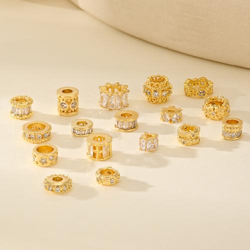 Brass Spacer Beads, real gold plated, DIY & different styles for choice & micro pave cubic zirconia, golden, Sold By PC