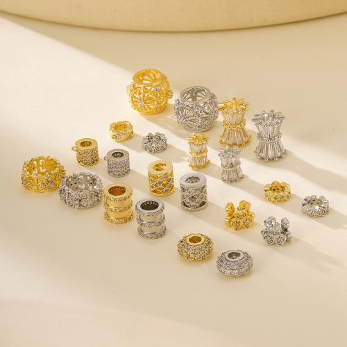 Brass Spacer Beads, real gold plated, DIY & different styles for choice & micro pave cubic zirconia, more colors for choice, Sold By PC
