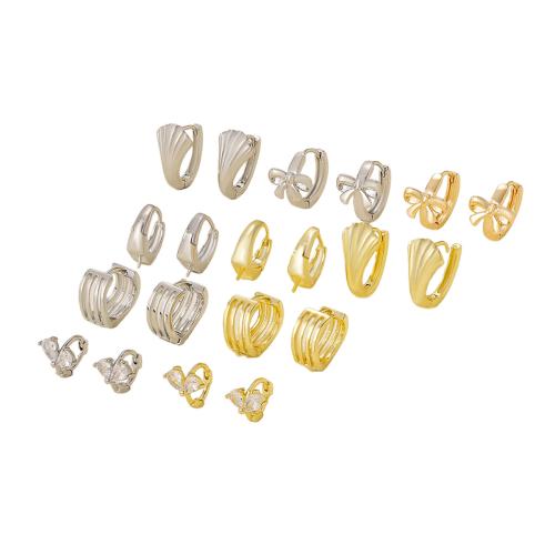 Латунный компонет-кольцо для сережек, Латунь, плакированный настоящим золотом, разные стили для выбора & инкрустированное микро кубического циркония, Много цветов для выбора, продается Пара