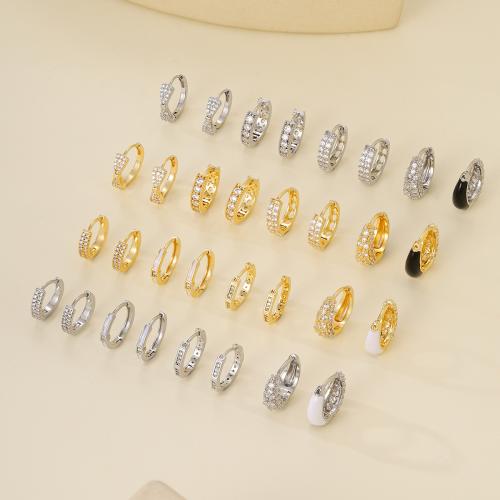 Cubic Zirconia Micro Pave Brass Earring, real gold plated, different styles for choice & micro pave cubic zirconia & for woman & enamel, more colors for choice, Sold By Pair