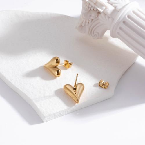 Titanium Steel  Earring, Heart, plated, for woman, golden, Sold By Pair