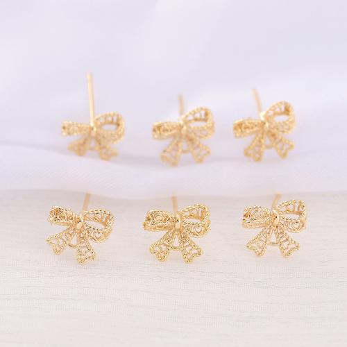 Brass Stud Earring, Bowknot, real gold plated, for woman, golden, Sold By Pair