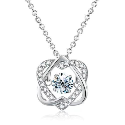 Cubic Zircon Micro Pave 925 Sterling Silver Necklace, plated, micro pave cubic zirconia & for woman, platinum color, Length:Approx 41-50 cm, Sold By PC