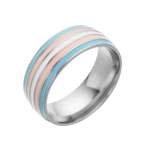 Ring Finger Titantium stali, Powlekane, dla obu płci & różnej wielkości do wyboru & emalia, oryginalny kolor, 5komputery/wiele, sprzedane przez wiele