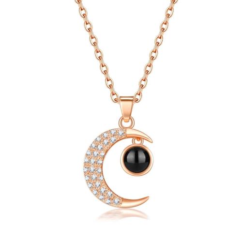 925 Sterling Silver Miniature Projection Necklace plated micro pave cubic zirconia & for woman Length Approx 41-50 cm Sold By PC
