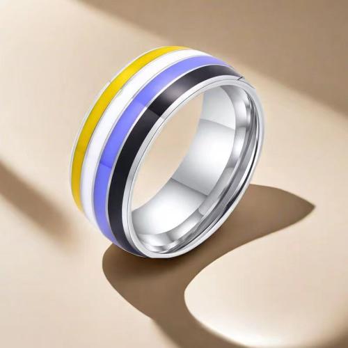 Enamel Stainless Steel Finger Ring, 304 Stainless Steel, plated, Unisex & different size for choice, original color, Sold By PC