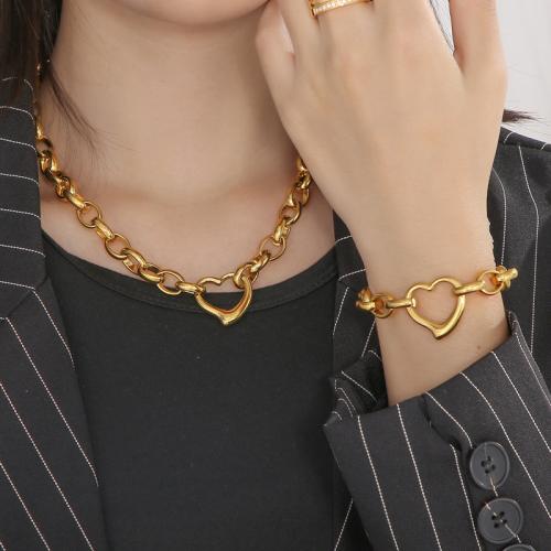 Edelstahl Schmucksets, Stud Ohrring & Armband & Halskette, 304 Edelstahl, Herz, verschiedene Größen vorhanden & für Frau, keine, verkauft von PC