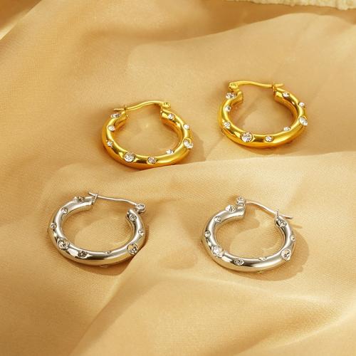 Stainless Steel Lever Back Earring 304 Stainless Steel Vacuum Ion Plating for woman & with rhinestone Sold By Pair