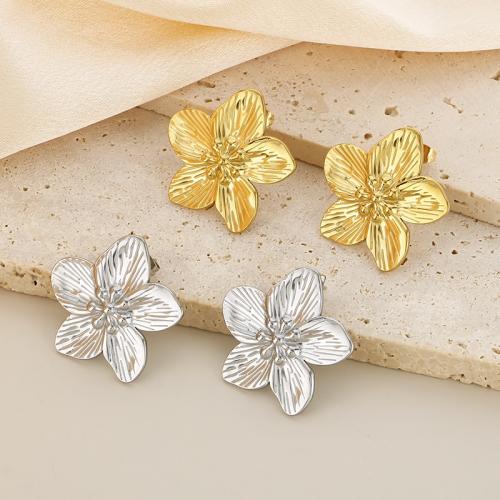 Stainless Steel Stud Earrings, 304 Stainless Steel, Flower, Vacuum Ion Plating, for woman, more colors for choice, Sold By PC