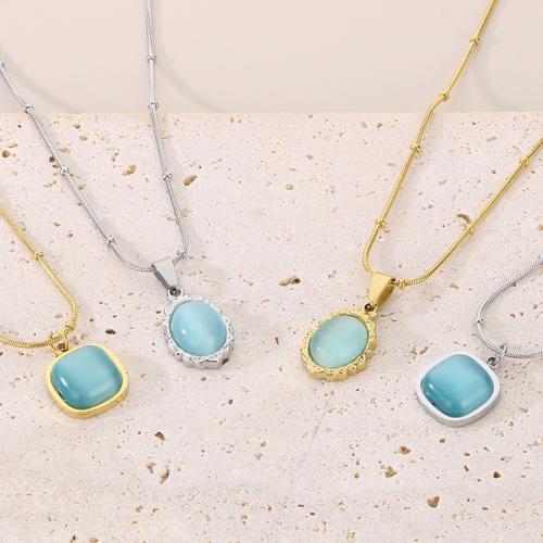 Stainless Steel Jewelry Necklace, 304 Stainless Steel, with Cats Eye, Vacuum Ion Plating, different styles for choice & for woman, more colors for choice, Sold By PC