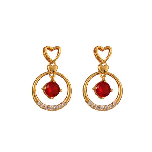 Brass Drop Earring, Heart, gold color plated, micro pave cubic zirconia & for woman & hollow, Sold By Pair