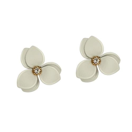 Brass Stud Earring, Flower, stoving varnish, for woman & with rhinestone, 28x28mm, Sold By Pair