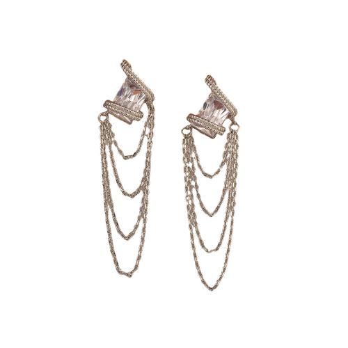 Brass Drop Earring, Geometrical Pattern, platinum color plated, micro pave cubic zirconia & for woman, 54x13x10mm, Sold By Pair