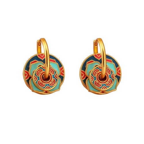 Brass Huggie Hoop Drop Earring, Geometrical Pattern, gold color plated, folk style & for woman & enamel, Sold By Pair