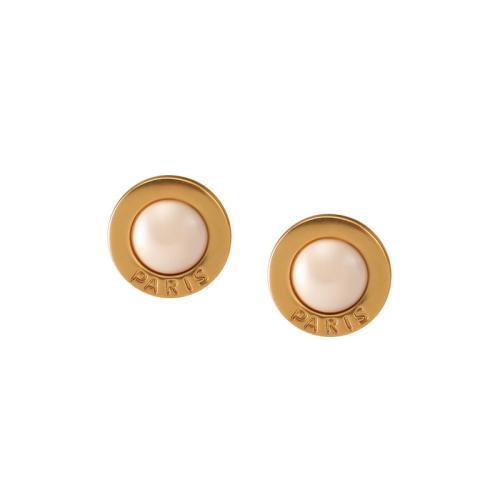 Brass Stud Earring, Round, plated, with letter pattern & for woman & enamel, more colors for choice, 19x19mm, Sold By Pair
