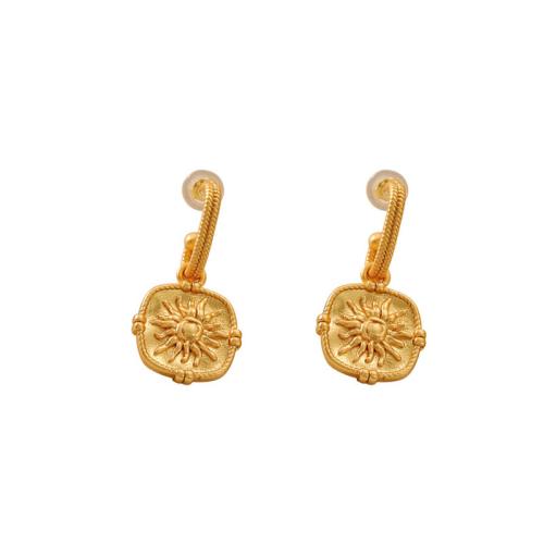 Brass Drop Earring, Geometrical Pattern, gold color plated, vintage & for woman & matte, 15x27mm, Sold By Pair