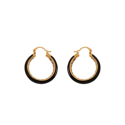 Brass Lever Back Earring, Donut, gold color plated, micro pave cubic zirconia & for woman & enamel, more colors for choice, 30x35mm, Sold By Pair