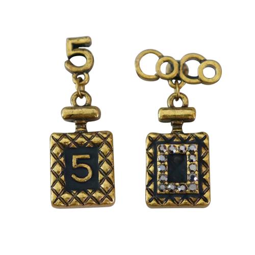 Brass Asymmetric Earrings, Geometrical Pattern, gold color plated, with number pattern & for woman & with rhinestone & blacken, earring size 13x36mm, 18x33mm, Sold By Pair