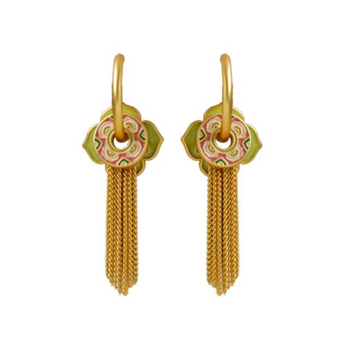 Brass Tassel Earring, Geometrical Pattern, gold color plated, for woman & enamel, 45x16x4mm, Sold By Pair