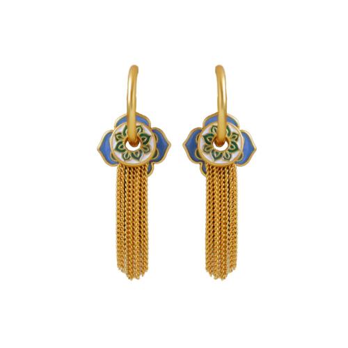 Brass Tassel Earring, Geometrical Pattern, gold color plated, for woman & enamel, 46x16x4mm, Sold By Pair