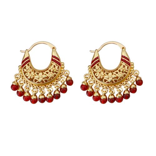 Brass Tassel Earring, with Red Agate, Geometrical Pattern, gold color plated, vintage & for woman, 24x30mm, Sold By Pair