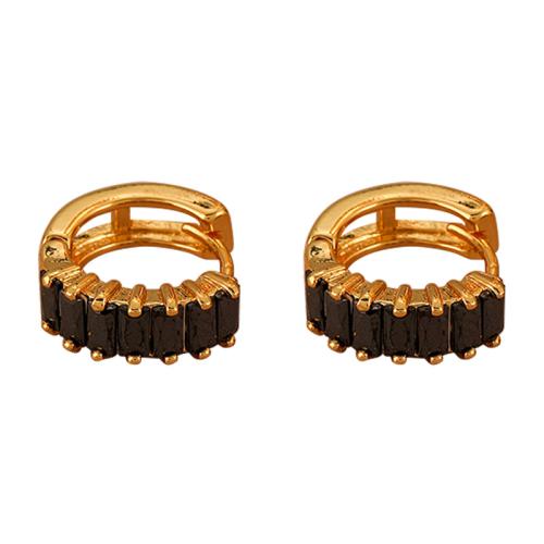 Brass Huggie Hoop Earring, Geometrical Pattern, gold color plated, micro pave cubic zirconia & for woman, 13x5mm, Sold By Pair