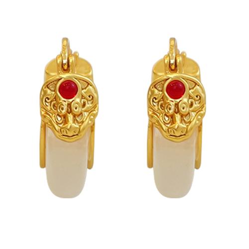 Brass Lever Back Earring, with Gemstone, Dragon, gold color plated, vintage & for woman, 7x20mm, Sold By Pair