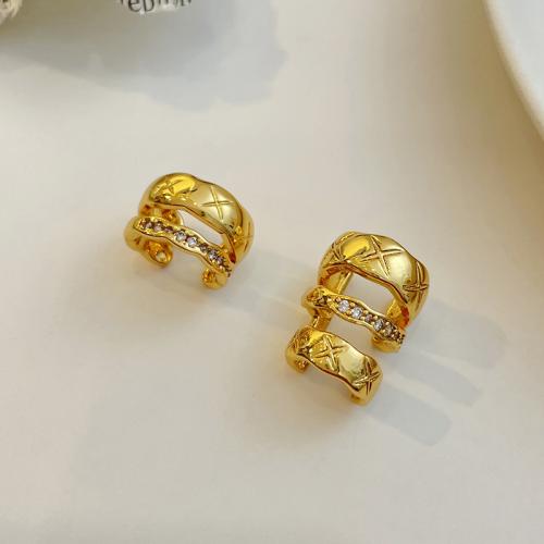 Brass Earring Cuff, Geometrical Pattern, gold color plated, micro pave cubic zirconia & for woman & hollow, earring size 13x9mm, 13x16.5mm, Sold By Pair