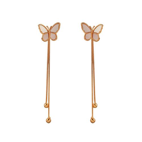 Brass Tassel Earring, with Resin, Butterfly, gold color plated, fashion jewelry & for woman, 62mm, Sold By Pair
