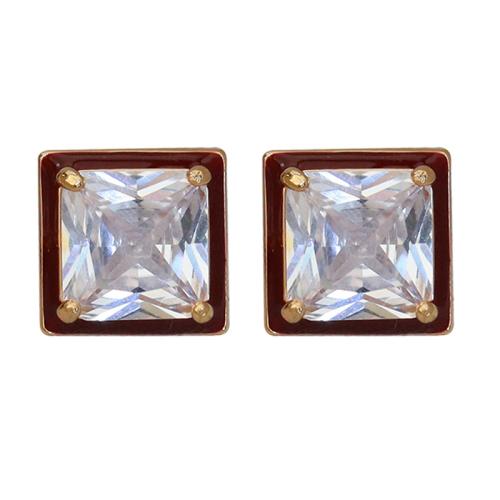 Brass Stud Earring, Square, gold color plated, micro pave cubic zirconia & for woman & enamel, 16mm, Sold By Pair