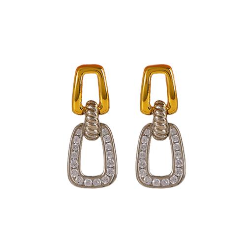 Brass Drop Earring, Geometrical Pattern, plated, micro pave cubic zirconia & for woman & hollow, 29x12x4mm, Sold By Pair