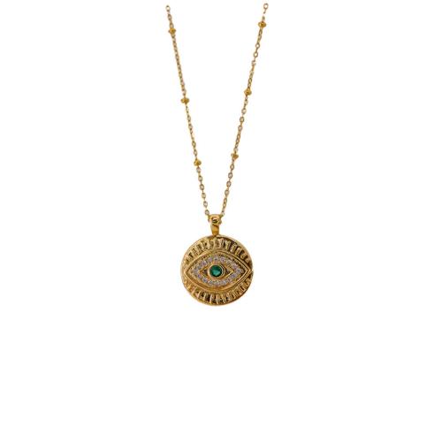 Brass Necklace, with 2.36inch extender chain, Evil Eye, gold color plated, micro pave cubic zirconia & for woman, Length:Approx 15.7 Inch, Sold By PC