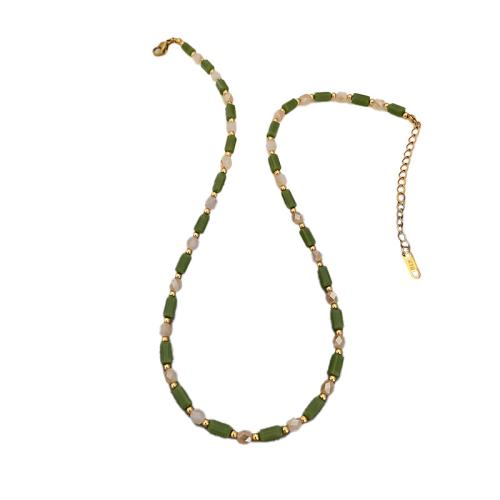 Pedra natural colar, with cobre, with 2.8inch extender chain, Padrão Geométrico, feito à mão, joias de moda & para mulher, comprimento Aprox 15 inchaltura, vendido por PC
