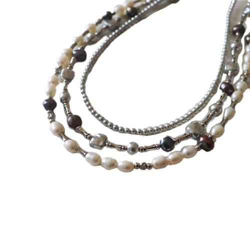 Brass Necklace, with Freshwater Pearl, plated, different styles for choice & for woman, Sold By PC