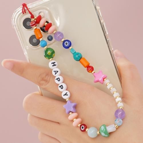 Mobile Phone Lanyard, Crystal, with Polymer Clay & Plastic Pearl, Unisex & different styles for choice, more colors for choice, Length:Approx 22 cm, Sold By PC