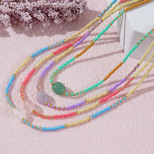 Glass Seed Beads Necklace, Seedbead, with Tibetan Style, with 5cm extender chain, handmade, fashion jewelry & for woman, more colors for choice, Length:Approx 42 cm, Sold By PC