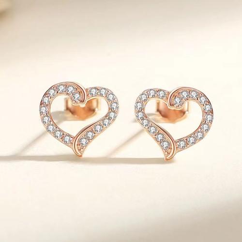 Tibetan Style Stud Earring, Heart, fashion jewelry & for woman & with rhinestone, more colors for choice, 6mm, Sold By Pair