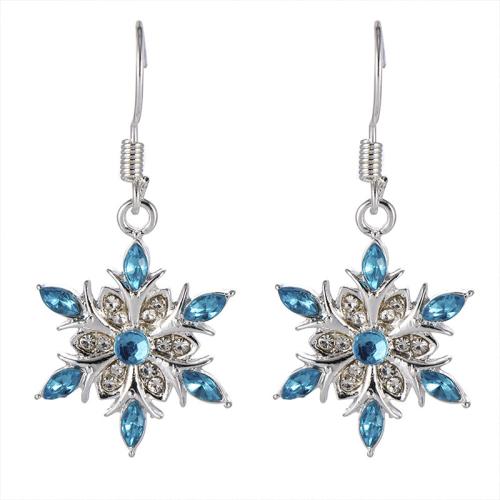 Tibetan Style Drop Earrings, Snowflake, fashion jewelry & for woman & with rhinestone, 16x40mm, Sold By Pair