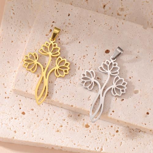 Stainless Steel Pendants, 304 Stainless Steel, Flower, Vacuum Ion Plating, DIY, more colors for choice, 35x22mm, Sold By PC