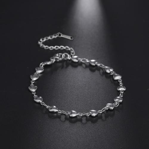 Bijoux bracelet en acier inoxydable, Acier inoxydable 304, avec 5cm chaînes de rallonge, coeur, bijoux de mode & pour femme, plus de couleurs à choisir, Vendu par Environ 17 cm brin