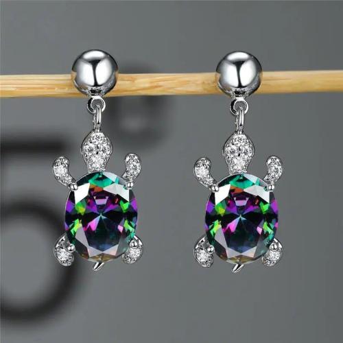 Cubic Zirconia Micro Pave Brass Earring Turtle fashion jewelry & micro pave cubic zirconia & for woman 25mm Sold By Pair