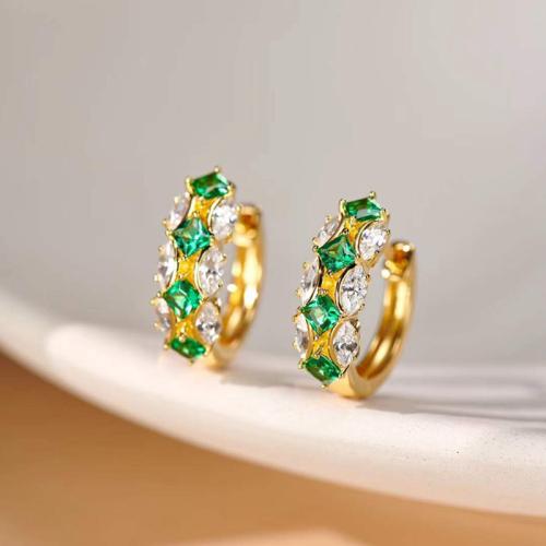 Cubic Zirconia Micro Pave Brass Earring fashion jewelry & micro pave cubic zirconia & for woman golden Sold By Pair