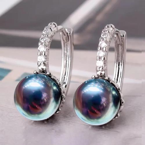 Boucles d'oreilles en laiton zircon cubique pavent, avec perle de plastique, bijoux de mode & pavé de micro zircon & pour femme, 23mm, Vendu par paire