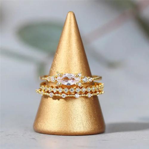 Conjunto de anillo de latón de moda, metal, tres piezas & micro arcilla de zirconia cúbica & para mujer, más colores para la opción, Vendido por Set