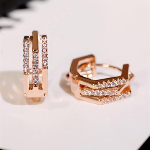 Cubic Zirconia Micro Pave Brass Earring, micro pave cubic zirconia & for woman, rose gold color, 15x7mm, Sold By Pair