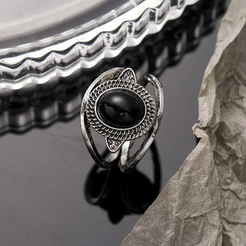 Brass Finger Ring, with Black Stone & Clear Quartz, fashion jewelry & different size for choice & for woman, more colors for choice, Sold By PC