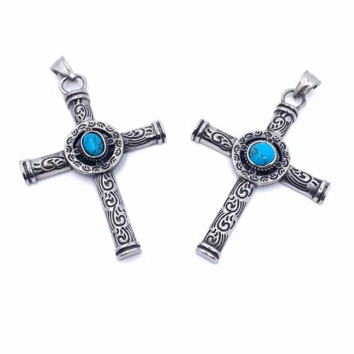 Stainless Steel Pendants, 304 Stainless Steel, with turquoise, Cross, fashion jewelry & Unisex & different styles for choice, 65x46mm, Sold By PC